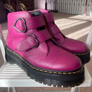 Magenta Dr. Martens With Heart Buckles